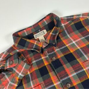 Duluth Trading Men’s SZ 3XL Orange & Blue Plaid Heavy Button Flannel Work Shirt